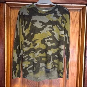 Oats Cashmere Women’s Sweater Crewneck High Low Camo Long Sleeve Green XS